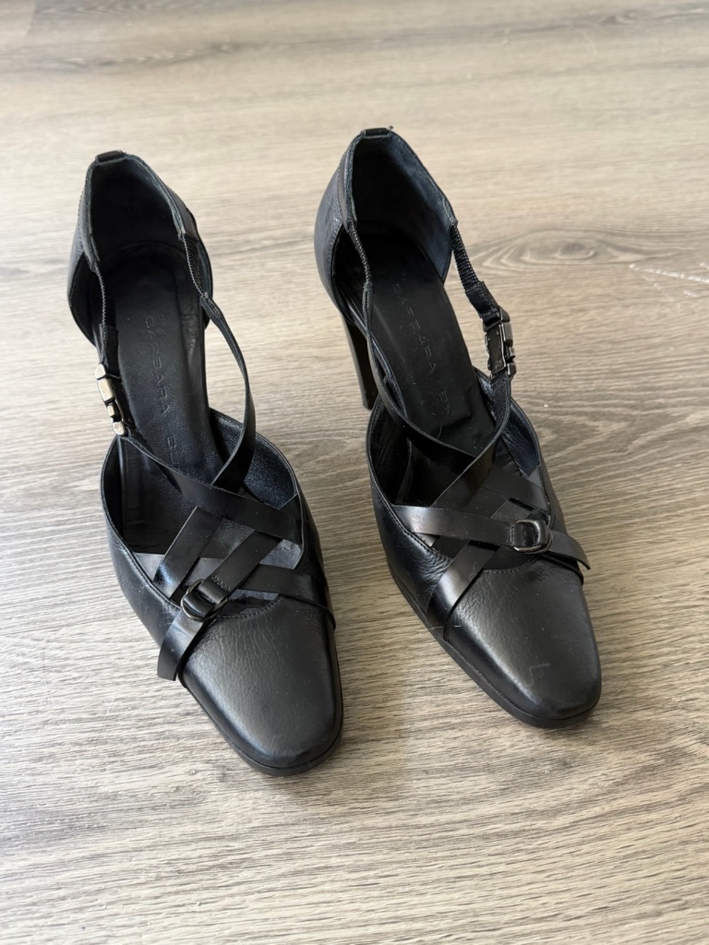 Barbara Bui Black Leather Strappy Pointed Slingback Heels